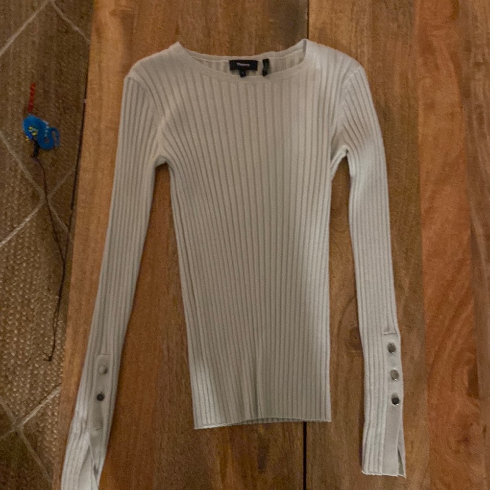Theory mint green ribbed sweater.